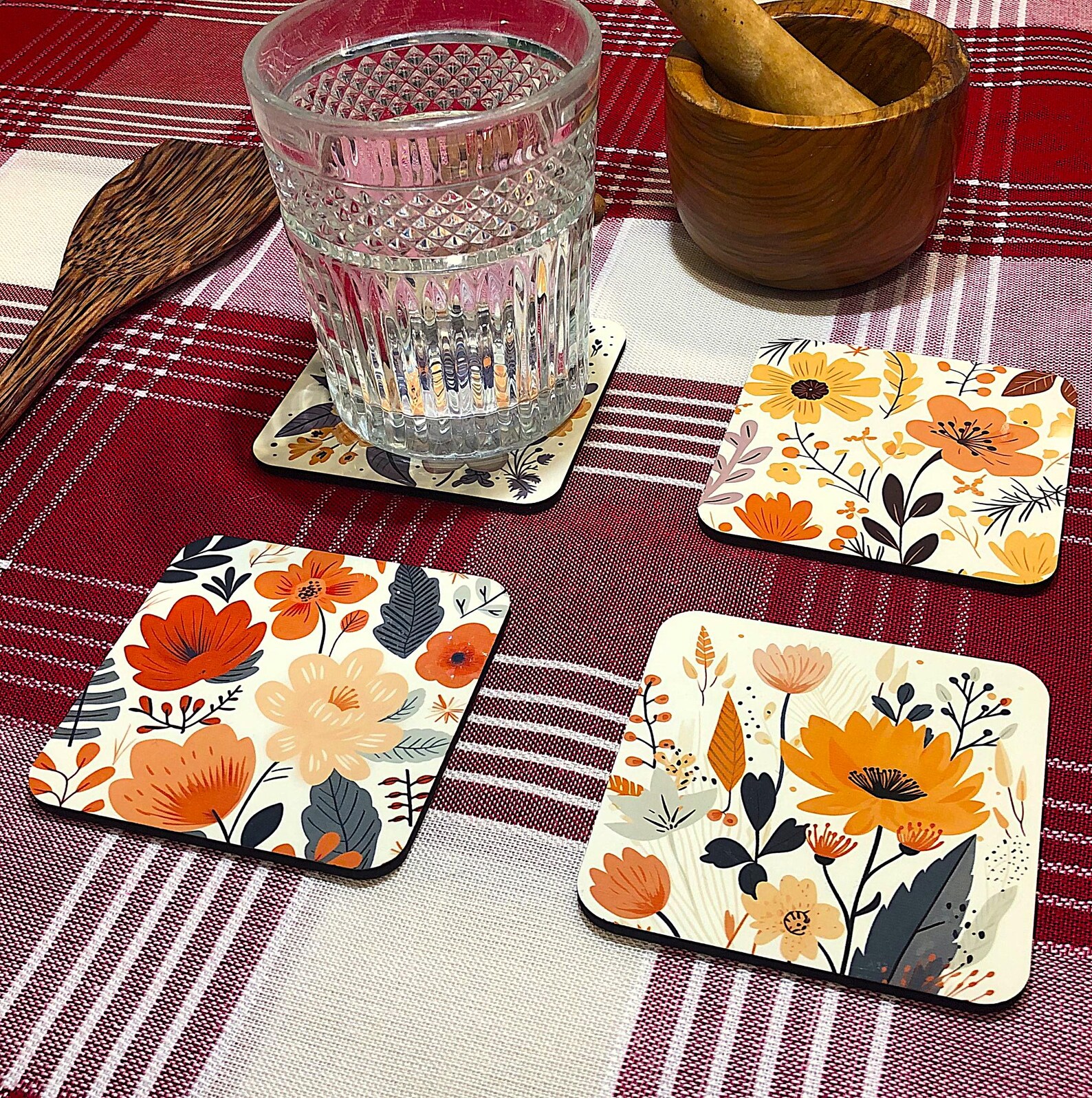 Custom Wild Flowers Cork Back Coasters Set | Personalized 4 Designs and ...