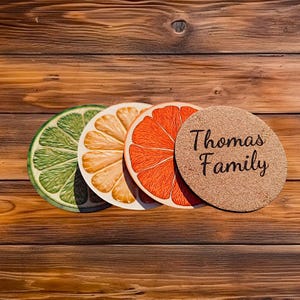 Citric Fruit Coasters Cork Back Set of 6 Designs Tablemat Art Coasters Gifts Home Decor Gift Watermelon Orange Lemon Lime