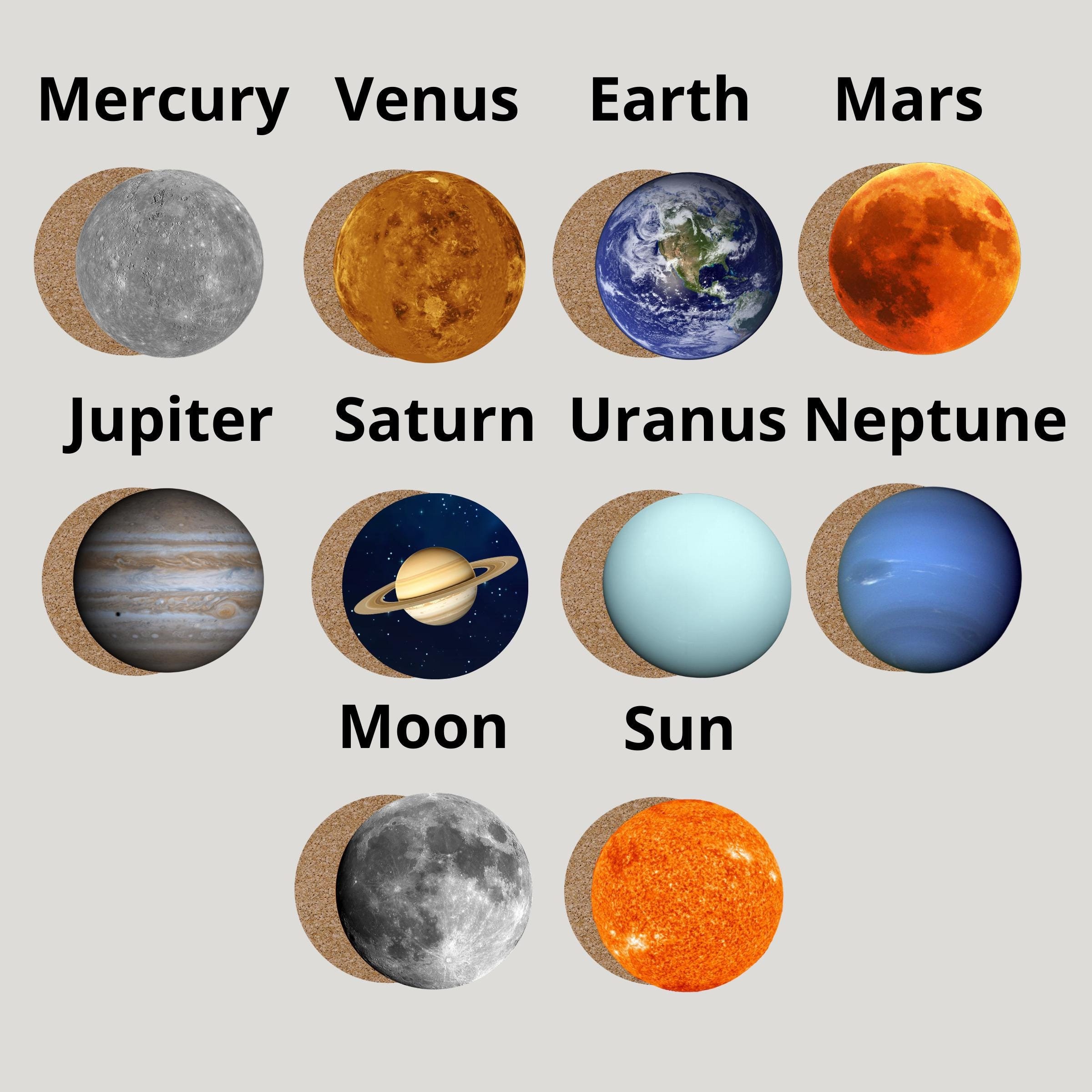 Solar System Coasters - 10-piece Set Featuring 8 Planets, Sun, and