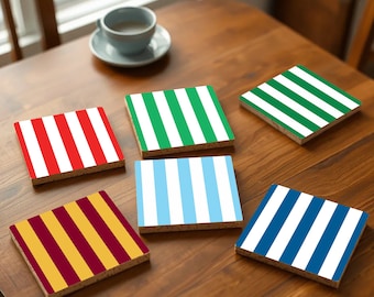 Football Club Stripe Coasters – Vibrant Cork Drink Mats Inspired by European Team Colors for Soccer Fans Bilbao, Betis, Lazio, Roma, Celtics