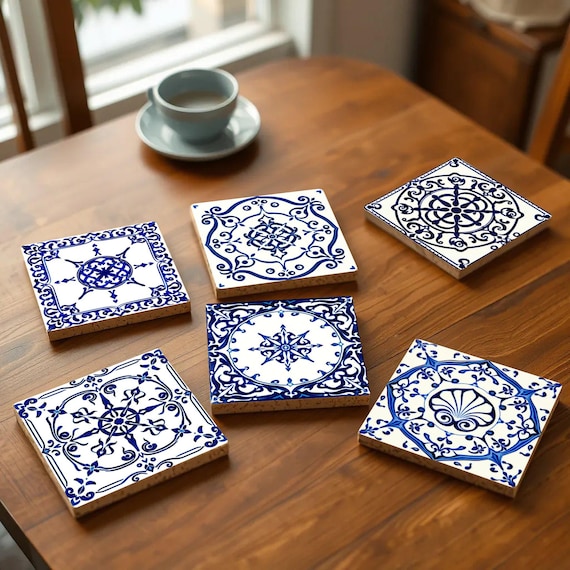 Sargadelos Style Blue & White Coasters – Galician Ceramic Art