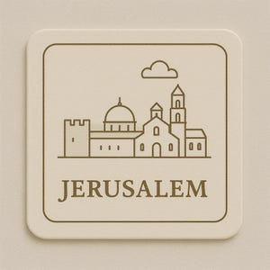 Jerusalem Skyline Coaster – Israel Cork Coaster – Holy City Gift – Religious Landmark Art