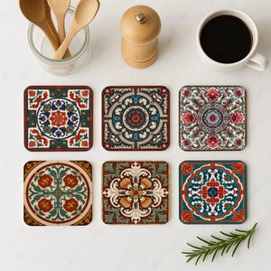 Turin Coaster Set • Italian Baroque Tile Drink Mats • Piedmont Heritage Coasters • Elegant Gift or Wedding Favor