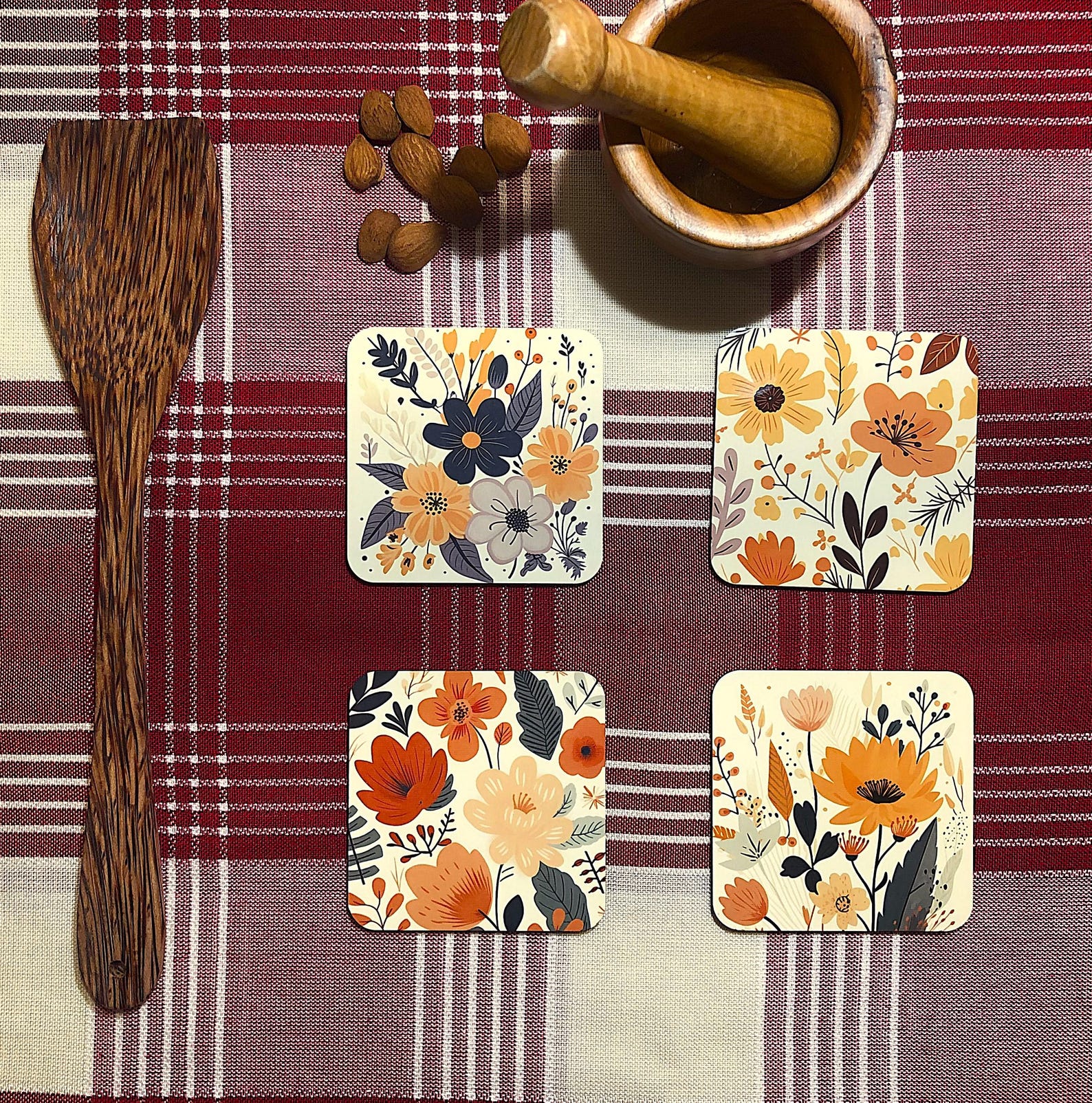 Custom Wild Flowers Cork Back Coasters Set | Personalized 4 Designs and ...