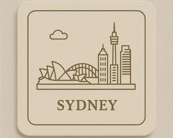Sydney Skyline Coaster – Australia Cork Coaster – Opera House, Harbour Bridge & Tower – Aussie City Souvenir