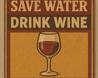 Save Water Drink Wine Coaster – Funny Retro Cork Coaster – Vintage Kitchen Decor or Wine Lover Gift