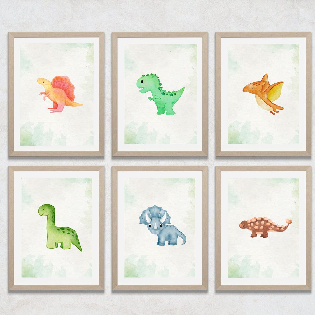 Dinosaurs Wall Art Nursery Room Decor, Watercolor Dino Wall Art ...