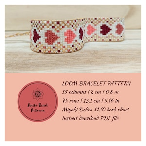 Modèle de bracelet à tisser de coeurs colorés, modèle de métier à tisser de perles, bracelet Miyuki Delica, PDF Téléchargement instantané