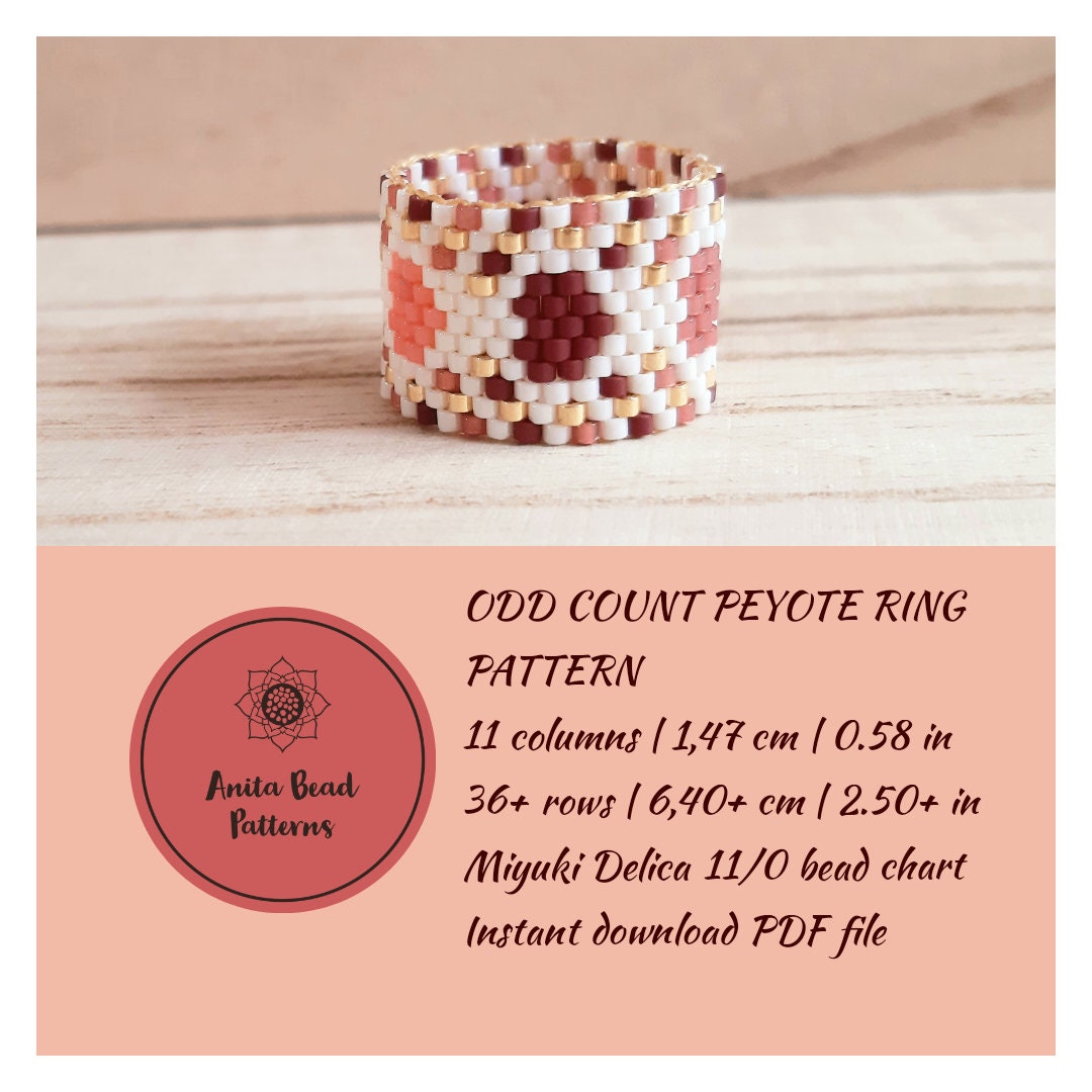 Colorful Hearts Peyote Ring Pattern, Odd Count Peyote Pattern, Miyuki Delica Ring, PDF Instant ...