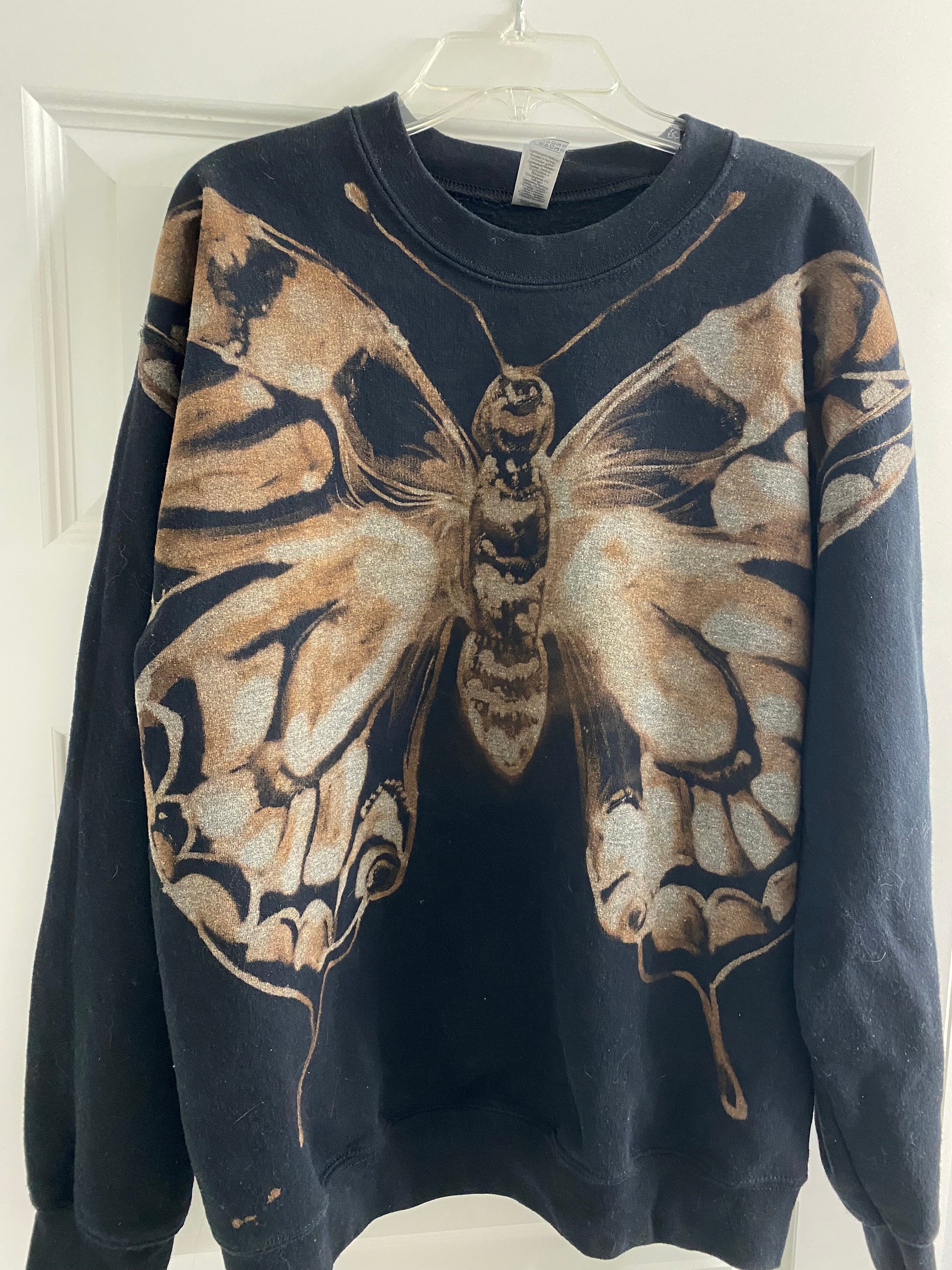 Bleach Painted Moth Sweatshirt Etsy