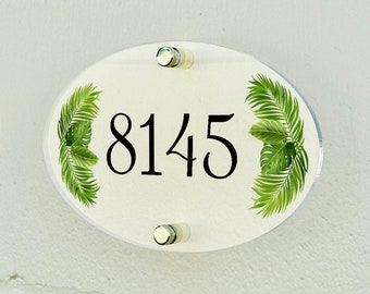 Modern Address Sign 8x4" - Custom Number Sign Address Plaque House Number Plaque Door Number Plaques with Flower