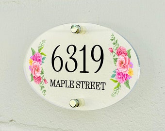 Number Sign Address Plaque 8x4" - Flower House Sign House Number Plaque Door Sign Address Sign House Number Sign Gifts for Neighbour