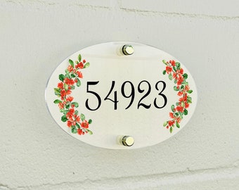 Door Number Plaques with Flower 8x4"- Unique Door Numbers Outdoor Decor Acrylic Modern Street Address Sign House Number Resin Address Plaque