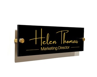 GOLD TEXT Name Sign - Door Name Plate Personalized Sign Custom Decor Ceo Gift  Teacher Gift