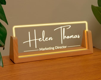 Personalized Office Name Sign with Light Stand Business Gift New Job or Boss Gift Custom Office Name Sign Acrylic Sign for Boss, Employee