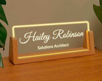 Personalized Name Sign with Light Stand - Business Gift for Professionals Office Decor Idea Boss Gift, New Job Gift Girl Boss Desk Plaque