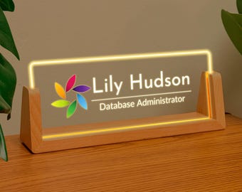 Custom Acrylic Desk Name Plate with Logo - Gift for Employee or New Job Modern Acrylic Desk Decor Name Tag Girl Boss Desk Plaque