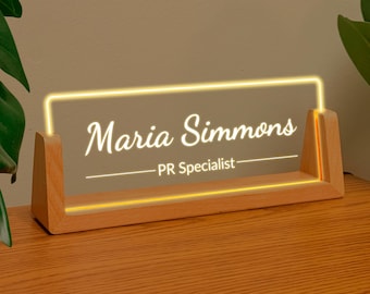 Personalized Office Name Sign with Light Stand Perfect Gift for Promotion or New Job Modern Acrylic Gift Idea Office Coworker Boss Employee