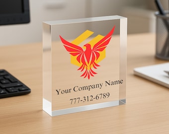 Company Branding Acrylic Desk Display - Custom Business Logo for Reception or Lobby Office Desk Block Professional Display Logo Block