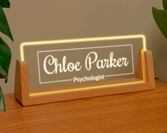 Acrylic Desk Name Sign with Light Stand - Custom Logo Desk Decor Personalized Business Decor Gift For Boss Coworker Gift