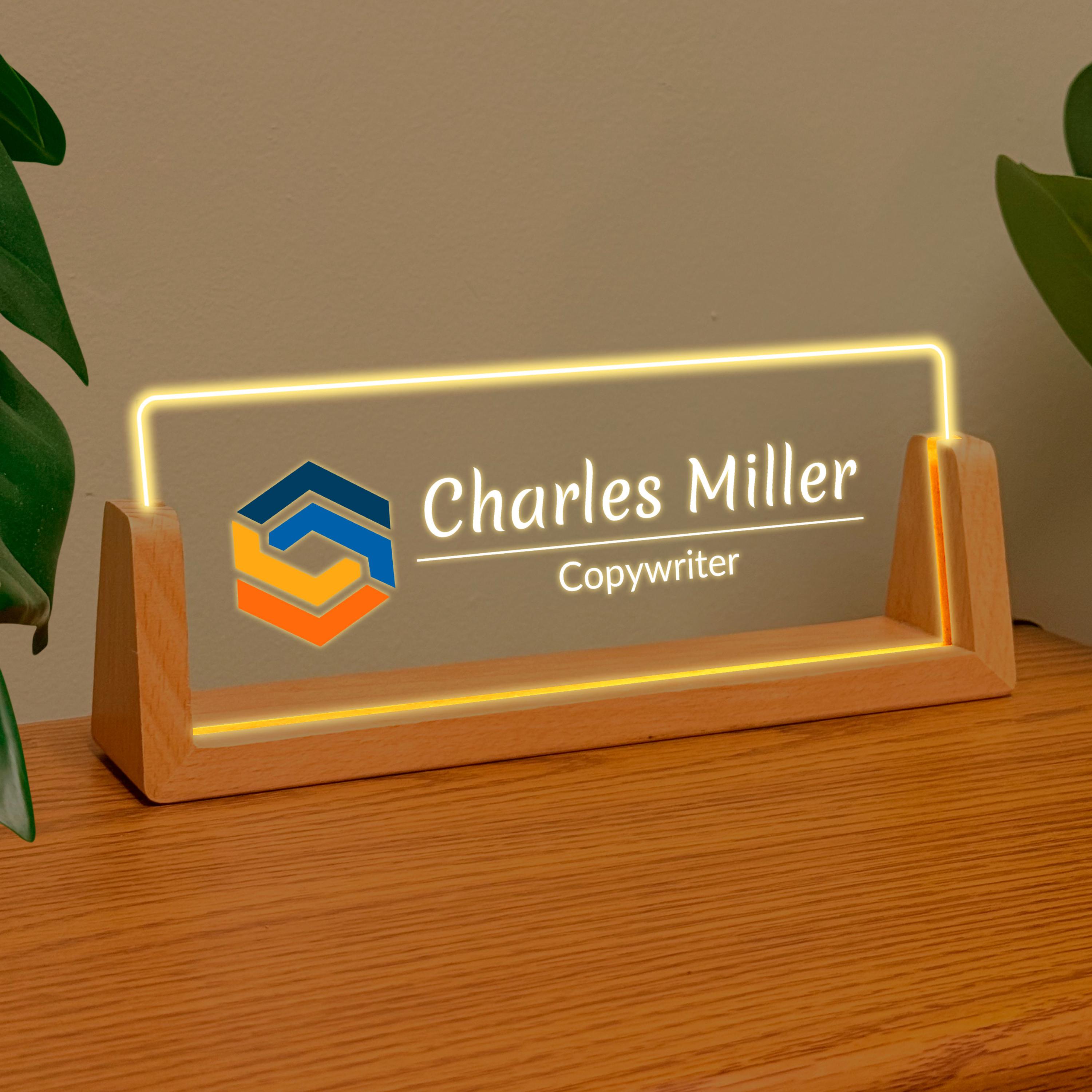 Custom Desk Name Plate with Light Stand and Logo - Perfect Gift for New Job or Promotion Elegant Office Decor Gift for Professionals