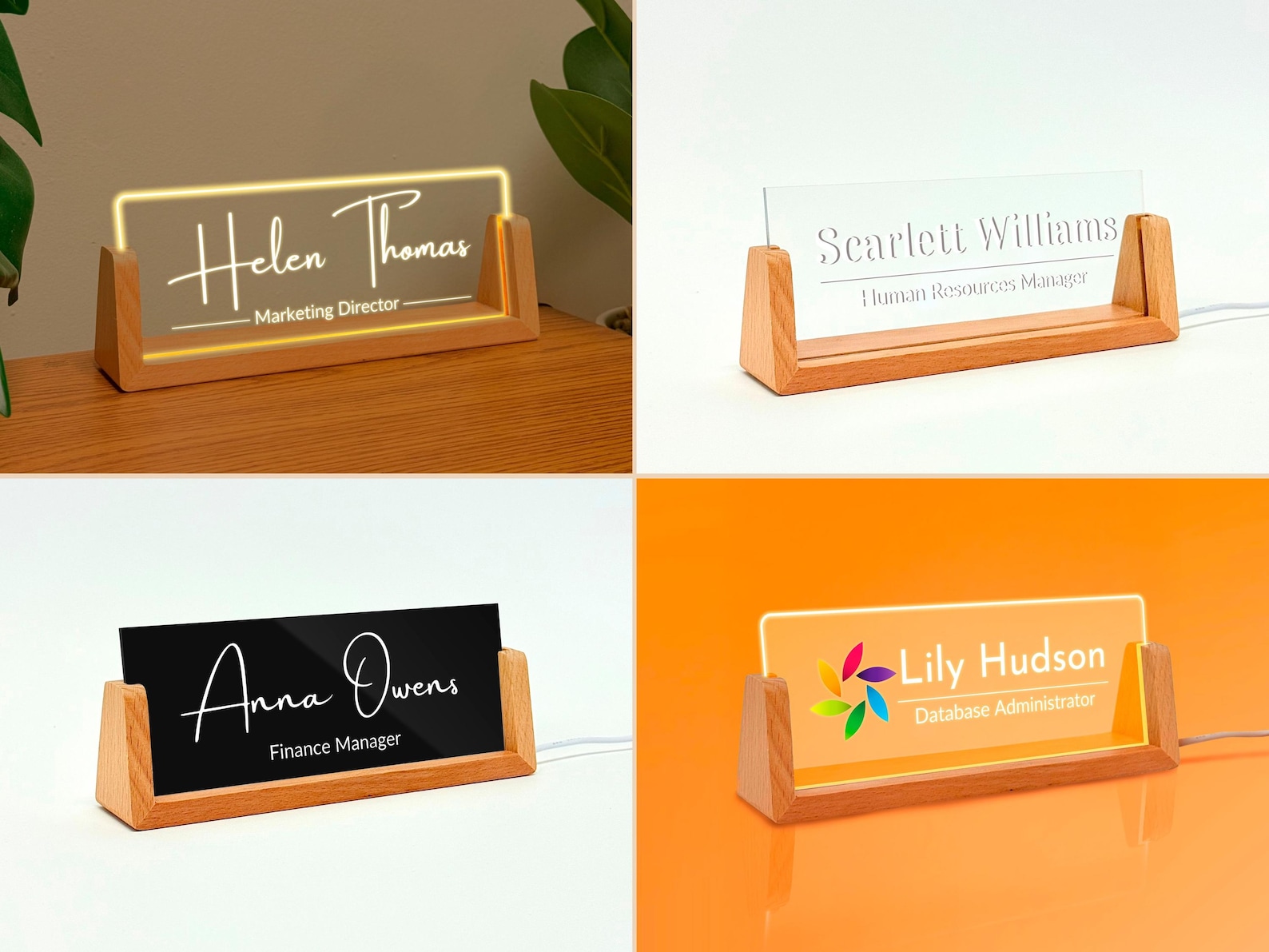Acrylic Desk Name Sign With Light Stand - Custom Logo Desk Decor ...