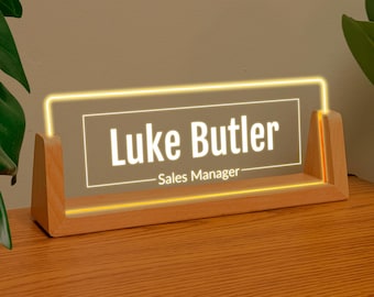 LED Acrylic Desk Name Plate - Perfect Office Gift for Boss or Employee Desk Sign Name Plaque Unique Desk Name Acrylic Name Tag