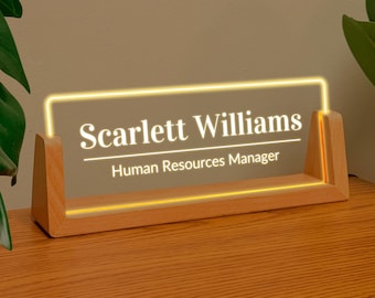 Custom Acrylic Office Name Sign with Light Stand - Modern Office Decor Boss or Employee Gift Desk Plaque Lighted Name Plates