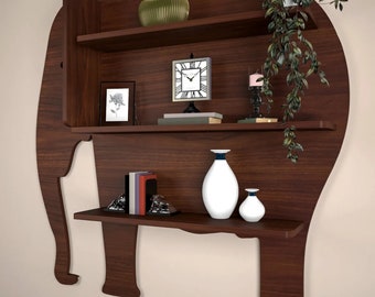 Elephant Wooden Bookshelf - Long Floating Shelf - Toddler Bookshelf, Unique Wooden Handmade Furniture, Home Decoration Bedroom, Living Room