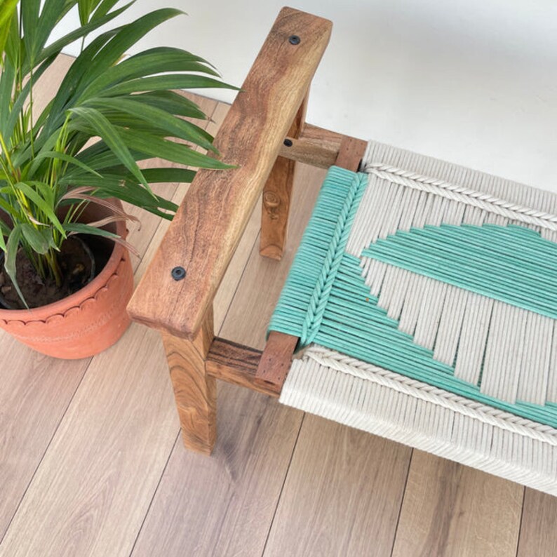 Woven Bench Wood Entryway Bench Wood modern Entryway Bench boho Bench ...