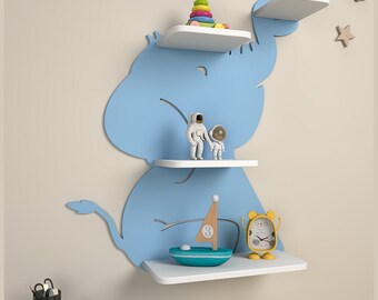 Elephant Shaped Toddler Bookshelf - Wood Shelves - Handmade Furniture, Floating Shelf, Wooden Elephant Decor, Creative Storage Solution