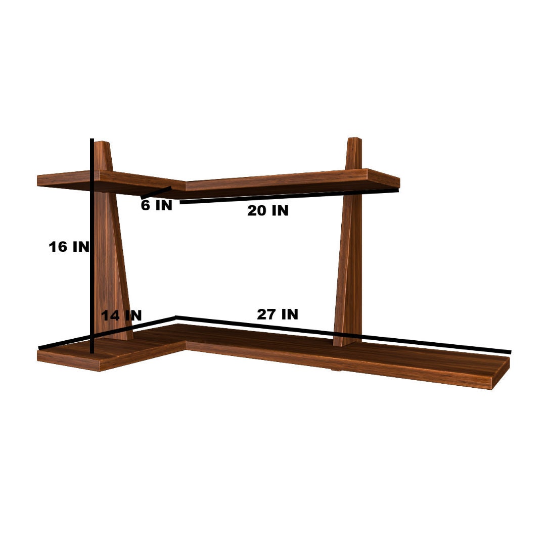 Rustic Corner Shelf Floating Bookshelf Wooden Wall Shelf, Handmade