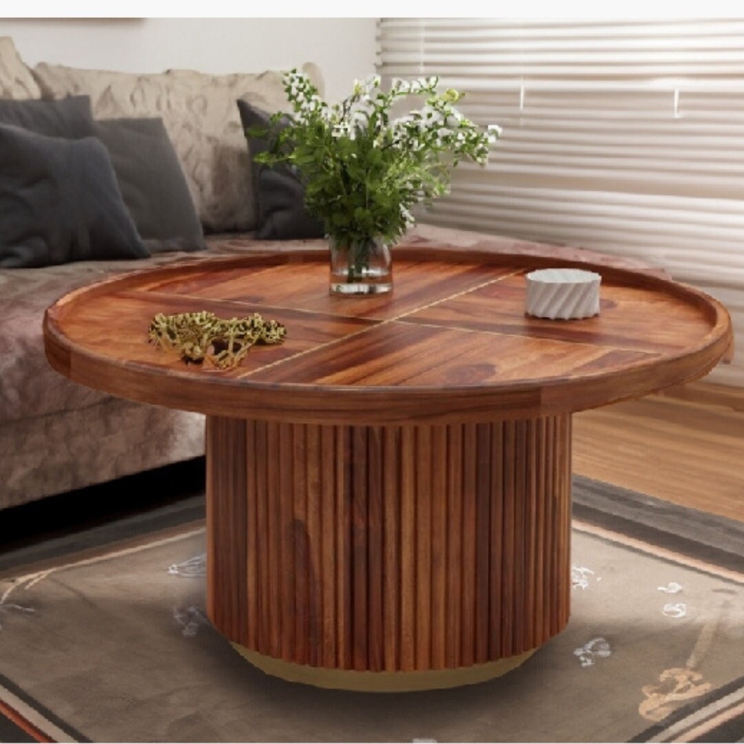 Sheesham Wooden Round Coffee Table, Modern Coffee Table, Solid Wood Coffee and End Table