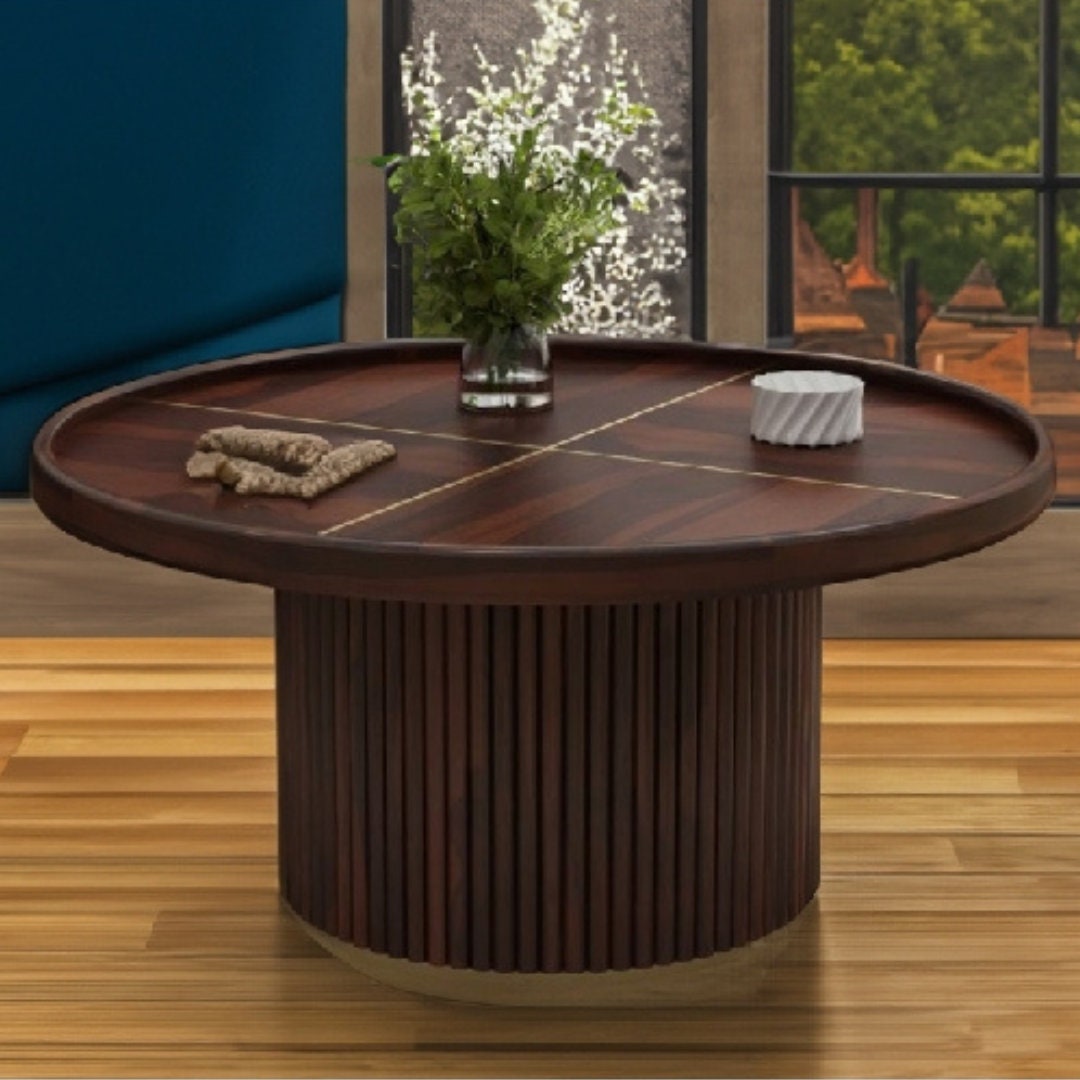 Sheesham Wooden Round Coffee Table, Modern Coffee Table, Solid Wood Coffee and End Table