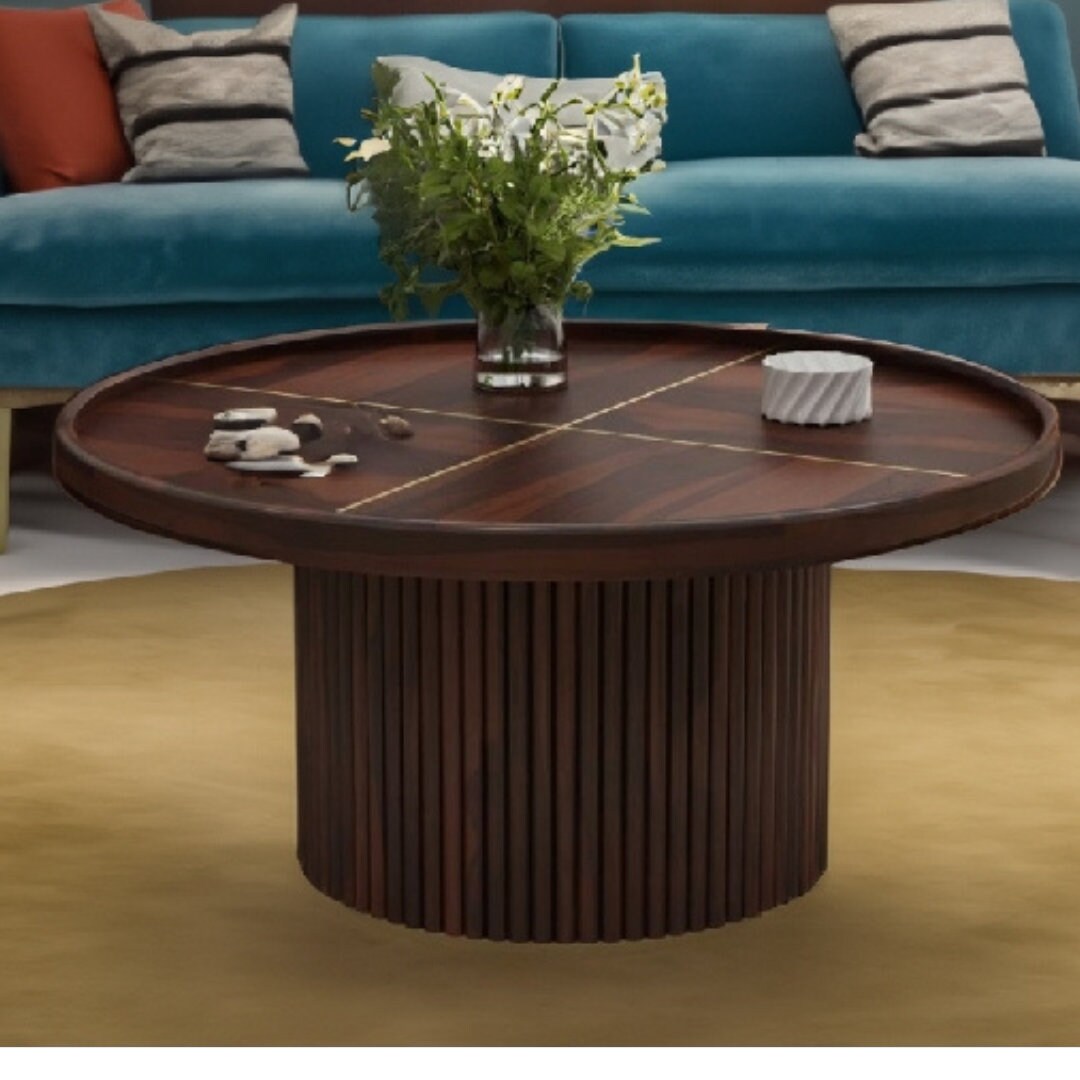 Sheesham Wooden Round Coffee Table, Modern Coffee Table, Solid Wood Coffee and End Table