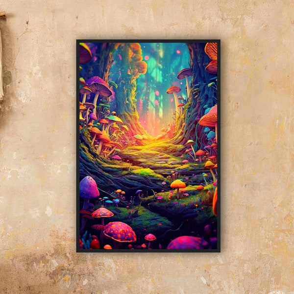 Magical Forest (Trippy Wall Art, Psychedelic Art, Retro Surreal Art, Vintage Print, Colorful, Psychedelic Poster, Forest, Woods, Mushrooms)