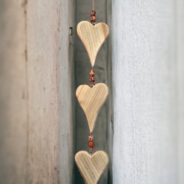 Wooden Hearts. Nordic Style Hanging Hearts - Large Handmade Hardwood Decor - New Home - Handmade Gift - Ideal Wedding or Mothers Day Gift