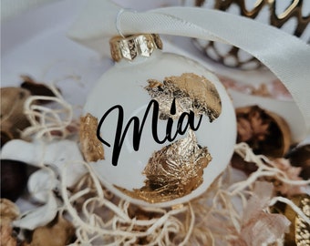 Palla di natale con finitura oro, personalizzata, palla per albero di natale, palla di vetro per decorazioni natalizie, vetro, 6 cm