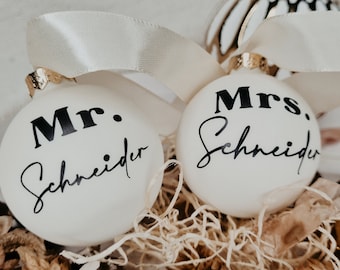 Palla di Natale Mr&Mrs, personalizzata, palla per albero di Natale, palla di vetro per decorazioni natalizie, vetro, 6 cm