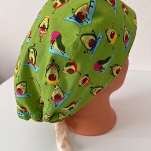 Green Avocado&#39;s Doing Yoga Scrub Cap, Funny Scrub Cap for Surgeon or Surgical Team