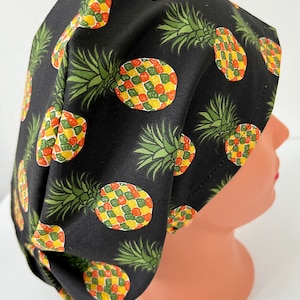 Pineapple Print Euro Style Surgical Cap for Women, Hybrid Bouffant Scrub Hat for Women