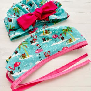 Christmas Flamingo Scrub Cap: Cotton Nurse Hat, Surgeon Gift, Fashion Scrub Cap