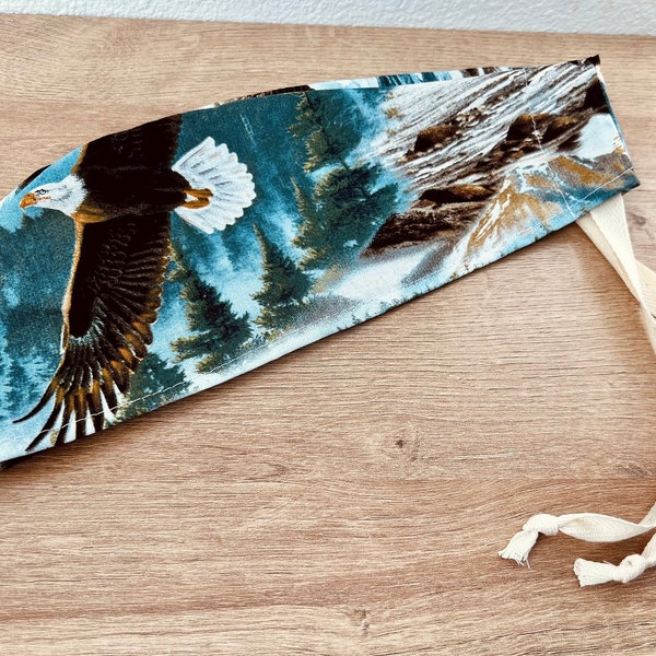 Wildlife Scrub Cap for Men, Nature Lover Scrub Hat, Great Outdoors Scrub Cap, Soaring Eagles, Mountains, Gift for Doctor or Nurse