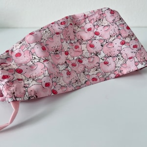 Pig Print Scrub Cap: Cotton Farm Animal Hat with Ties