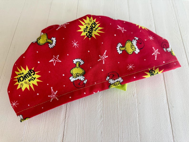 Grinch Scrub Cap: Euro Style Cotton Nurse Hat, Christmas Fashion Scrub Cap for Women Reed Grinch #2