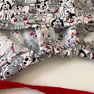 Playful Pups with Bones Scrub Cap for Veterinarian, Black & White Dog Print Scrub Hat with Adjustable Ties, Gift for Vet Tech