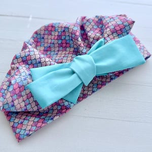 Mermaid Print Euro Style Surgical Cap for Women, Scrub Cap with Tieback Bow
