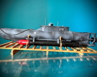 Model German Seehund XXVIIB/B5 1:35 Bronco Midget Submarine U-Boot Ready plastic model at the shipyard. WWII