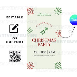 Editable Christmas Party Invitation, Digital Holiday Party Invite, Festive Printable Template, Customizable Xmas Celebration Card