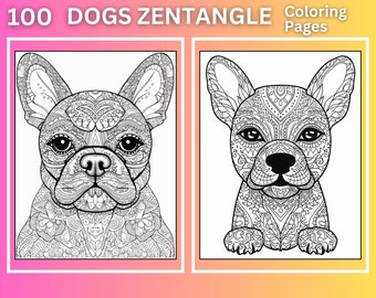 100 Dogs Zentangle Coloring Pages | Printable Coloring Book | Adult Coloring | Fantasy Coloring Pages for Adults | Digital Product |